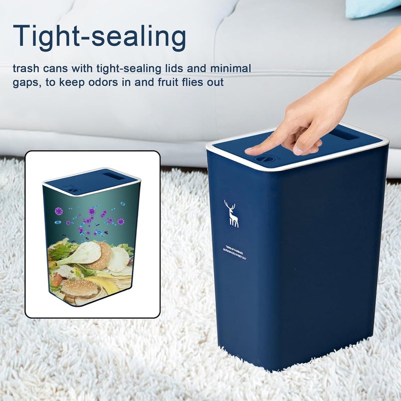 XPIY Trash Can with Lid, 2 Pack 4 Gallons/15 Liters Garbage Can with Press Top, Small Trash Can Dog Proof, Plastic Trash Bin, Waste Basket for Bathroom|Kitchen|Bedroom|Office (2, Blue) - Image 3